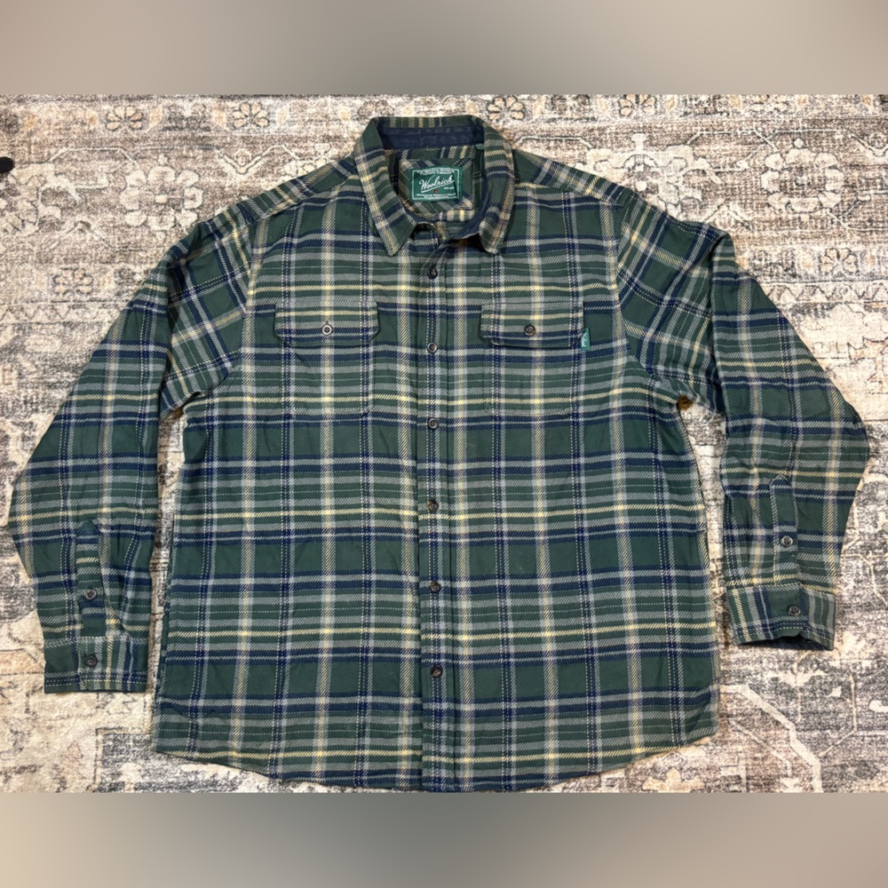 Woolrich‎ Green/Yellow/Navy Plaid Button-Up Shirt Men’s Size XXL